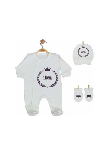 Pia Baby Gl 2006 İsme Özel Taçlı Beşli Tulum Set Krem