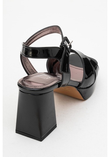 Lisbon Siyah Rugan Çapraz Bantlı Kadın Platform Topuklu Ayakkabı Siyah Rgn