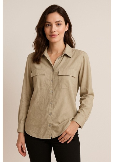 Kadın Bej Şifon Kol Gömlek - Düğmeli, Şık Ve Zarif Tasarım Günlük Ve Ofis Kullanımına Uygun Çok Renkli