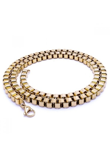 Erkek Kare Arnavut Çelik Kolye 6mm 9181 Altın