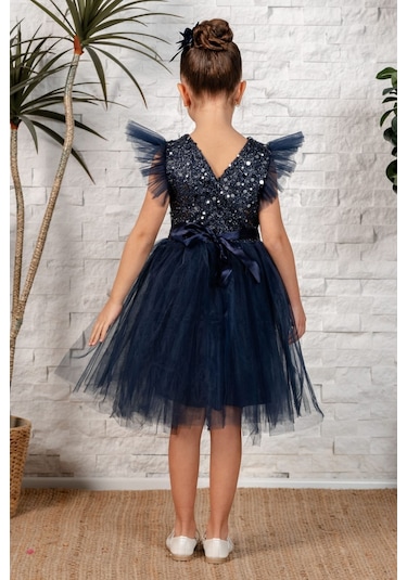 Tüllü Kız Çocuk Kpl Elbise Mnk0526 Lacivert