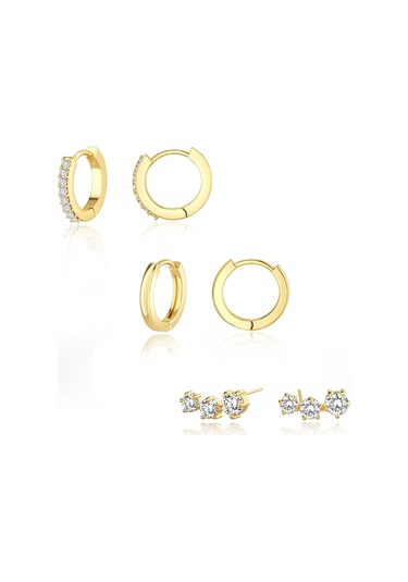Kangvka Kadınlar İçin 14k Altın Kaplama Zirkon Taşlı 3 Çift Set: Dairesel Ve Taca Stilleriyle Çeşitli Renk Seçenekleri Gold