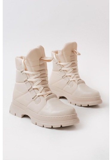 Asm-083 Bej Bağcıklı Su Geçirmez Kadın Kar Botu-bej Bej