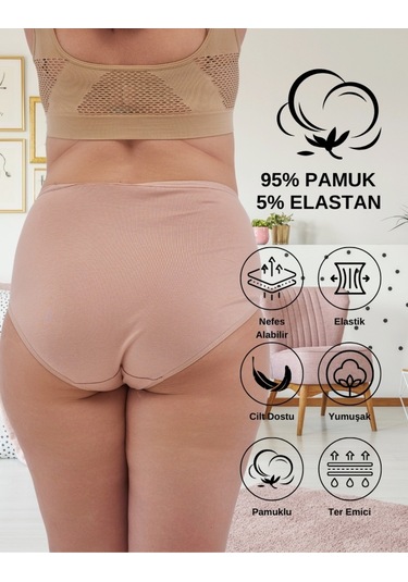 Alya Underwear Kadın Büyük Beden Külot Battal Full Brief, Yüksek Bel 5xl, 6xl, 7xl 5 Farklı Renk 1 Pakette Ten P07