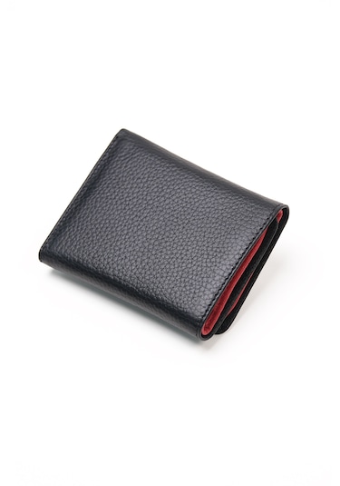 Ancora Leather Hakiki Deri Gizli Mıknatıslı Ünisex Cüzdan-46200 Siyah - Kırmızı