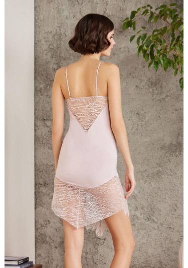 Pierre Cardin 4015 Penye Dantelli Gecelik Ve Sabahlık Takım Pudra