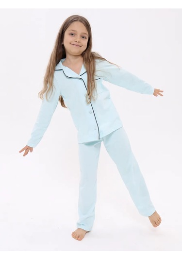 New Homestyle Kız Çocukları İçin Pantolon Ve Gömlekli Pijama Takımı 264126927 Açık Mavi