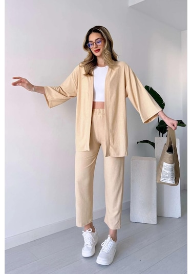 Trend Alisse Kimono Kadın Alt Üst Takım Taş Rengi Taş