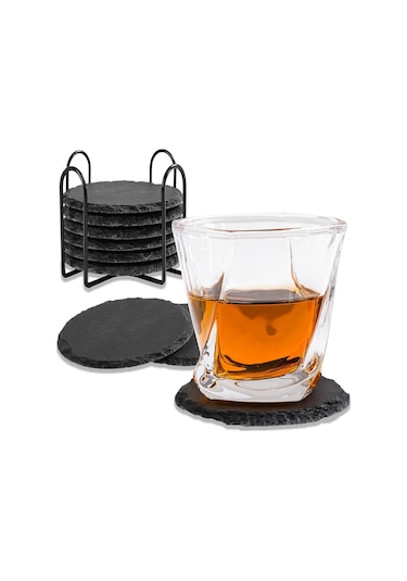 Xurunkeji Taş Bardak Altlığı 10cm Yuvarlak Cam Bardak Altlığı Pratik Standlı İçecekler, Kupalar, Barlar, Bardaklar İçin Uygun Siyah