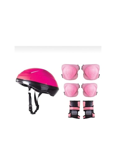 Çocuk Kask Dizlik Dirseklik Koruyucu Seti Pembe