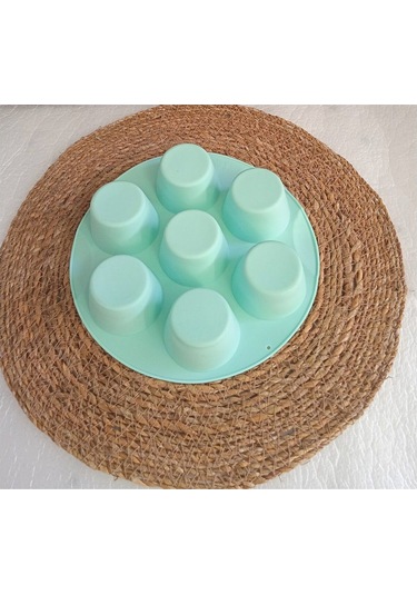 Silikon Yuvarlak Muffin 7 Li Kek Kalıbı Tartolet Kalıbı Yeşil