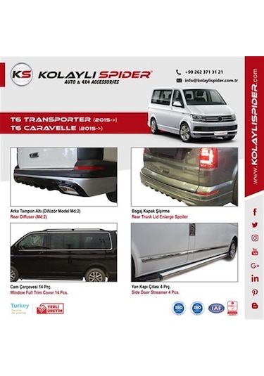 Vw Transporter T6 Cam Çerçevesi 14 Prç Krom K.ş Çift Sürgü 2015 Ve Sonrası