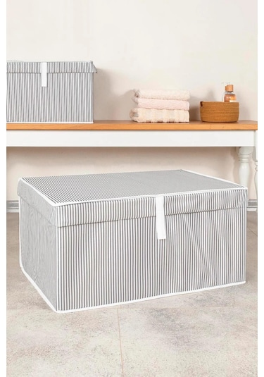 3 Adet Kapaklı Kutu Hurç Mega Boy 60 40 30 Cm Gri-beyaz