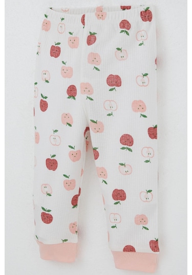 Breeze Kız Bebek Pijama Takımı Omuzdan Patlı Sevimli Minik Elma Desenli 4 Ay-1 Yaş, Ekru Ekru