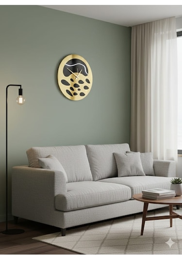 Nova Model Ahşap Üzeri Akrilik Duvar Saati 50 X 50 Cm Sessiz Mekanizma Gold Siyah Renk