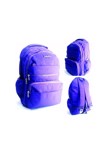 Krinkıl Kumaş Mor Laptop Bölmeli Astarlı Okul Çantası Mor