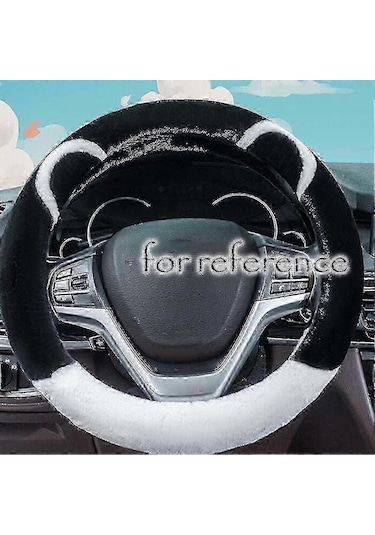 Kadınlar İçin Siyah Beyaz Kedi Kulaklı Direksiyon Simidi Kılıfı - Sıcak Kış Peluş Koruyucu