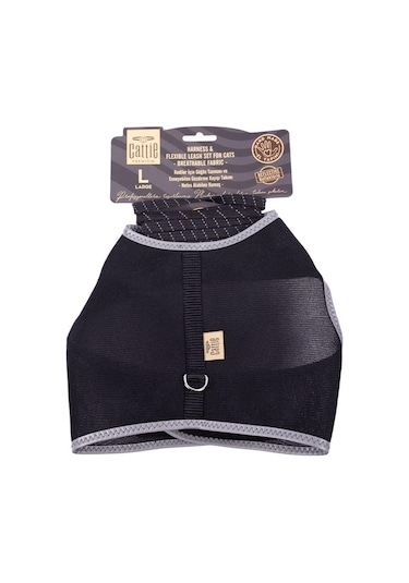 Cattie Havalı Dokuma Kedi Göğüs & Gezdirme Takımı Siyah Large 1.5x30-40 Cm