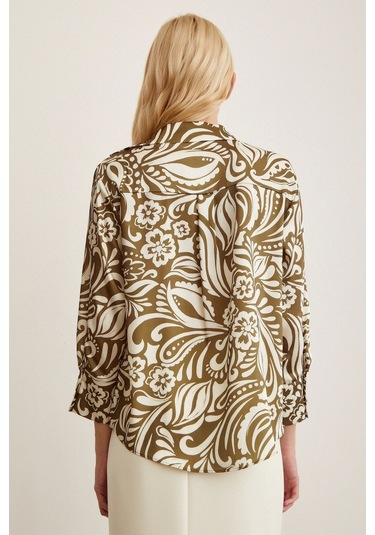 Never More Çiçek Desenli Gömlek Haki