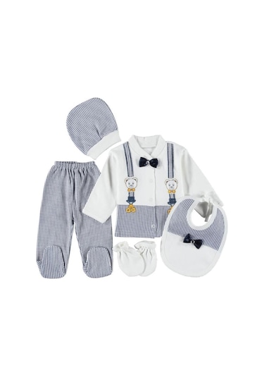 Bombino Lacivert Papyolu 5'li Yeni Dogan Hastane Cıkışı Zıbın Set Lacivert