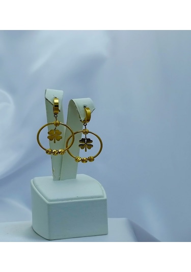 Yeni Sezon Paslanmaz Çelik Yoncalı Dorika'lı Altın Kaplama Küpe Gold
