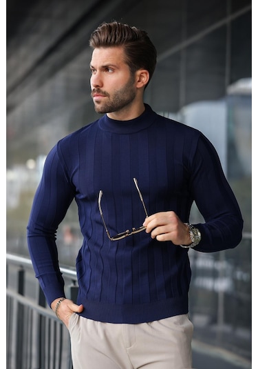 Lacivert Yarım Balıkçı Erkek Triko Kazak E7423 Lacivert