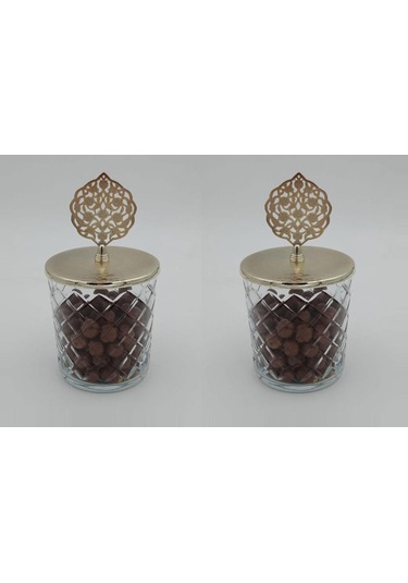 Fidex Home 2'li Dekoratif Cam Çerezlik- Şekerlik Metal Tuğra Kapa
