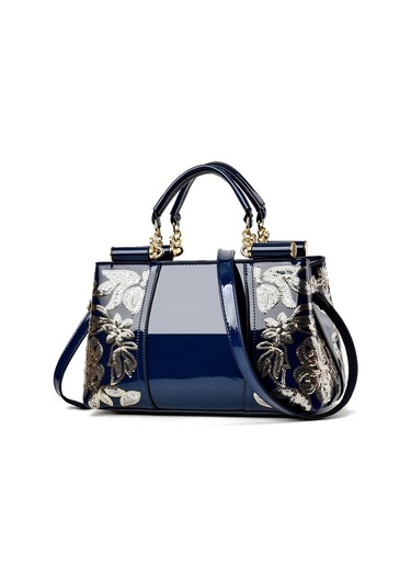 Szypzstore 2023 Avrupa Ve Amerika Birleşik Devletleri Popüler Rugan Parlak Kadın Çantası Atmosferik Çanta Büyük Kapasiteli Kadın Omuz Askılı Çanta Nakış Çantası High-end Lüks Jb1h9x Koyu Mavi