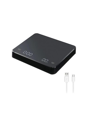 Zamanlayıcılı Dijital Kahve Terazisi Led Ekran Espresso Usb 3 Kg Maks. Ağırlık 0,1 G Oz/ml/g'de Yüksek Hassasiyetli Ölçümler Mutfak Terazisi