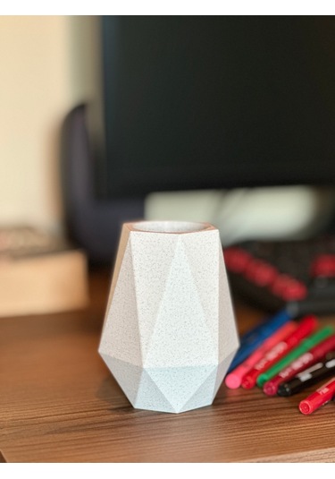 Şık Ve Modern Kalemlik 11cm - Mermer Beyaz Mermer Beyazı