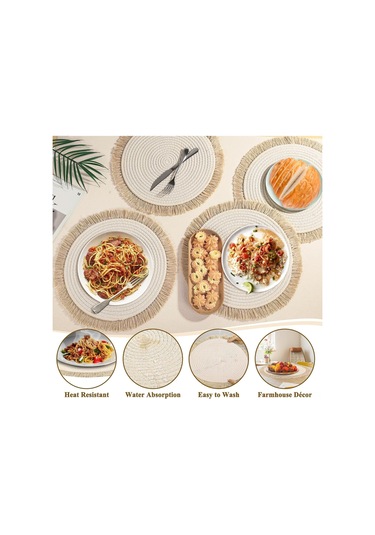 Folinda 4'lü Pamuklu Yıkama Eliyesi Seti - 13 İnç Isı Dayanıklı Masa Dekoru, Kaymazsız Dokulu, Ev Ve Restoran Kullanıma Uygun Bej