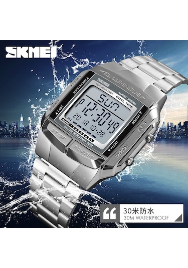 Gümüş Skmeı Spor Saat Erkekler Dijital Saat Elektronik Erkek Saatler Top Marka Lüks Su Geçirmez Erkek Izle Siyah