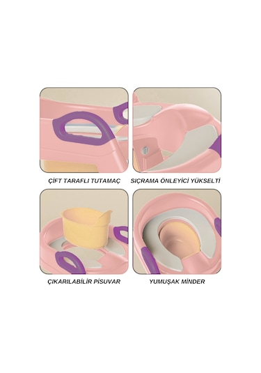 Çocuk Tuvalet Eğitimi Katlanır Klozet Adaptörü ve Lazımlık Pembe