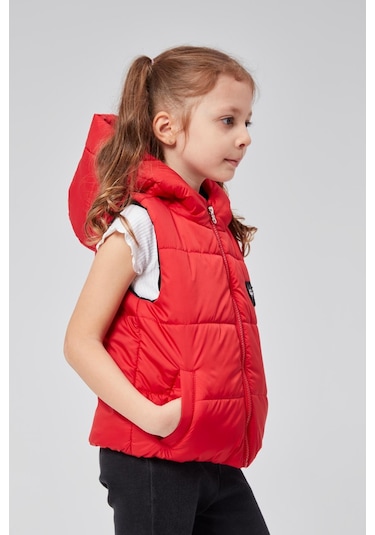 Benitto Kids Kapüşonlu Kız Çocuk Şişme Yelek 51307 Kırmızı