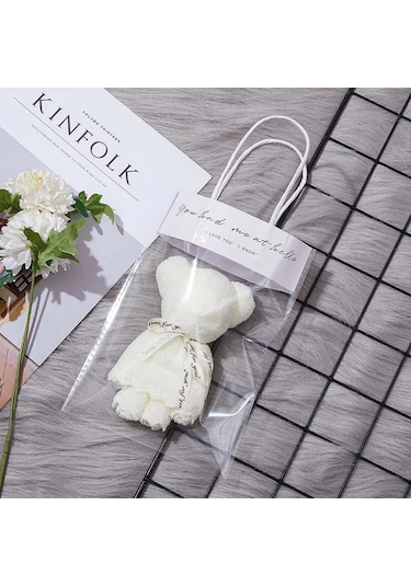 Geekyou Beyaz Ayı Desenli Yumuşak Havlu + Çanta Hediyelik Seti, Kaliteli Poliester, 15x9 Cm, 30 Gr, Tek Adet