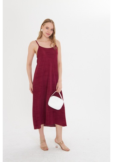Gülkurusu Kadın Askılı Piliseli Elbise Bordo