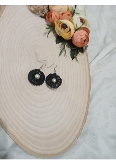 El İşi Örgü Küpe Siyah