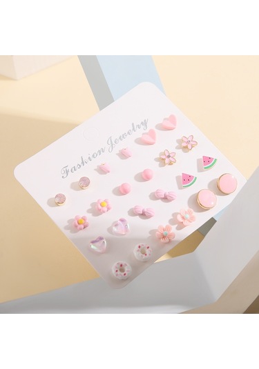 Chavin Çocuk Genç 12 Çift Mineli Figür Küpe Seti es96 Çok Renkli