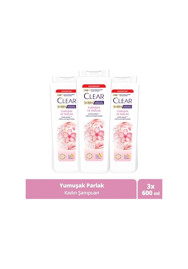 Clear Women Kepeğe Karşı Etkili Şampuan Yumuşak Ve Parlak 600 Ml X3