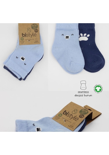 Bistyle Bear Penye Soket Çorap 2'li Bs10116 Mavi Mavi