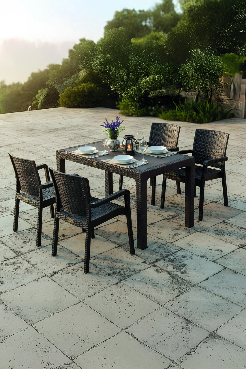 King 4 Kişilik Rattan Masa Sandalye Takımı Siyah Siyah