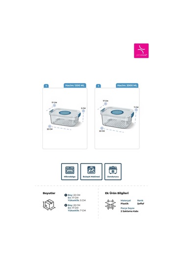 Seoul Buzdolabı Ürün Saklama Kabı 2'li Set 1200-2000 Ml. Çok Renkli