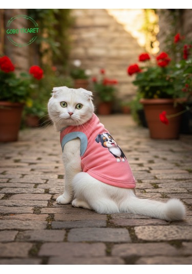 Gobo Yumuşacık Şeker Pembe Kedi Ve Köpek Kıyafeti Elbisesi Siyah Köpek Baskılı Tshirt - Xs, S, M, L Beden