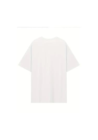 Hazego Baskılı Oversize Bisiklet Yaka T-shirt - Beyaz Beyaz