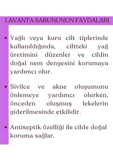 Doğal Lavanta Sabunu, Kepeklenmeye Etkili, Kalıcı Yumuşaklık, Aromaterapi Etki İçin Sabun 100gr