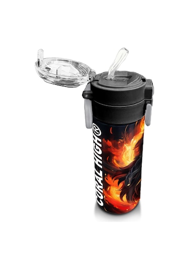 Coral High Kids Siyah Aslan Desenli Pipetli Ve Direkt İçim Çelik Termos 500 Ml 31871 Siyah