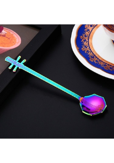 Sones Paslanmaz Çelik Kahve Karıştırma Kaşığı Yaratıcı Müzik Aleti Şeklinde Kaşık, Stil: Sekizgen, Renk: Renkli