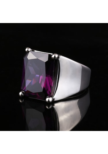 Fkgümüş 925 Ayar Gümüş Ametist Taşlı Sade Erkek Yüzük Silver