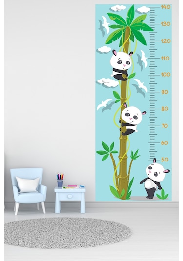 Sevimli Pandalar Ve Kuşlar Boy Ölçer Sticker Boy Ölçüm Cetveli