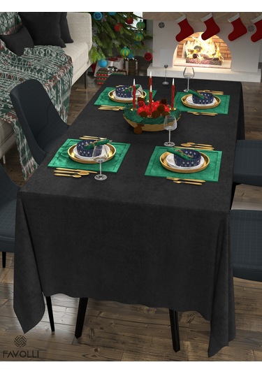 Kadife Dokulu Masa Örtüsü Siyah